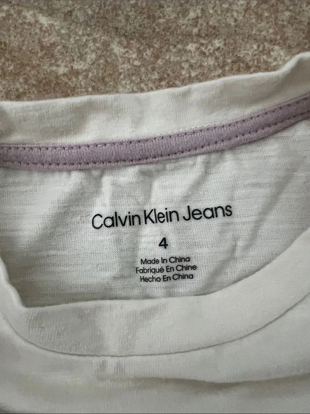 Calvin Klein Jeans White Top with Pink Script & Gray Heart Print Pants